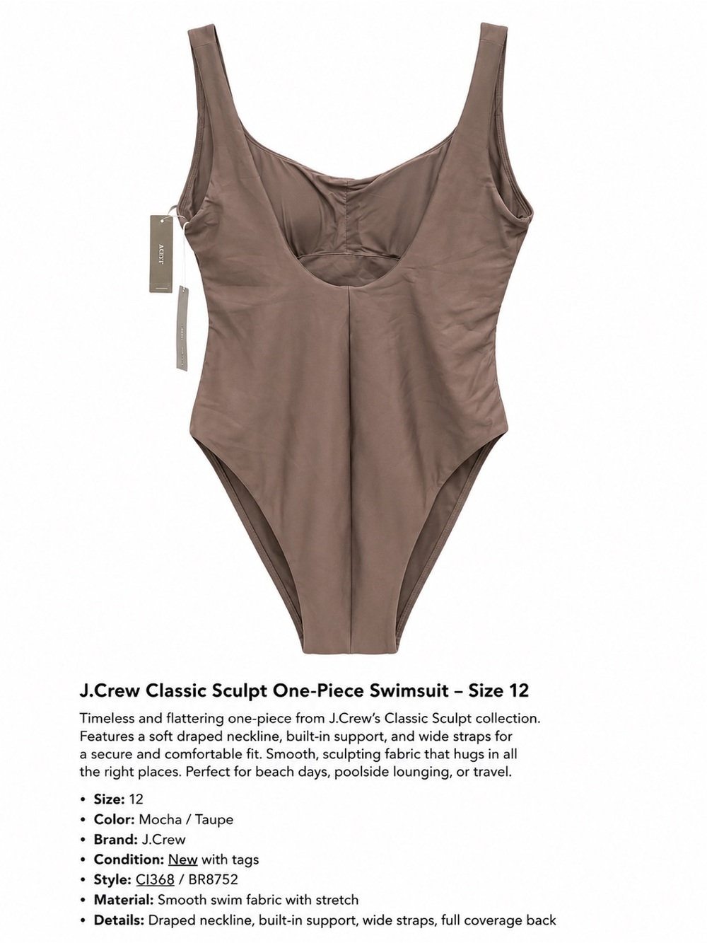 J. Crew Mocha Sculpt One-Piece Swimsuit